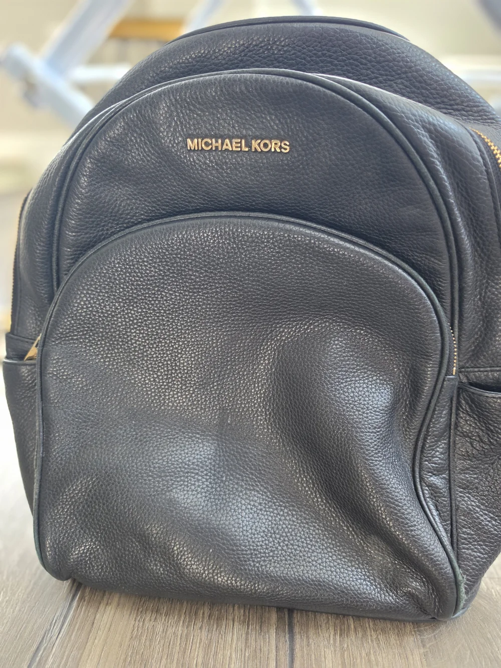 Michael Kors Black Pebbled Leather Backpack with Gold Logo